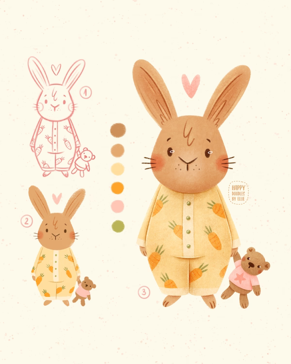 Working on more little characters for a new idea, and this cutie in carrot pajamas has already stolen my heart. 🧡
I love playing around with shapes, colors, and tiny details - my favorite part is when the character finally starts to come to life. ✨
#characterdesign #illustrationart #childrensillustration #kidsbookart #characterillustration #bunnyillustration #digitalillustration #cutedrawing #sweetillustration #illustrationprocess #characterdevelopment #procreateart #artistsoninstagram #artofinstagram #artprocess #illustratorsoninstagram #softillustration #pastelartstyle #illustrationlove #artjourney #timelapse